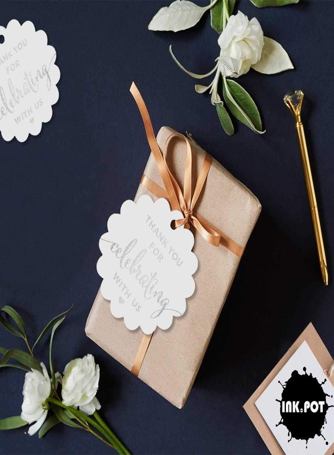 Inkdotpot مجموعة من 100 بطاقة ورقية من رقائق الفضة الحقيقية من إنكدوتبوت، شكرًا لكم على الاحتفال معنا، مناسبة لحفلات توديع العزوبية، وحفلات استقبال المولود، وحفلات التقاعد، وحفلات الزفاف، وأعياد الميلاد. - Image 5